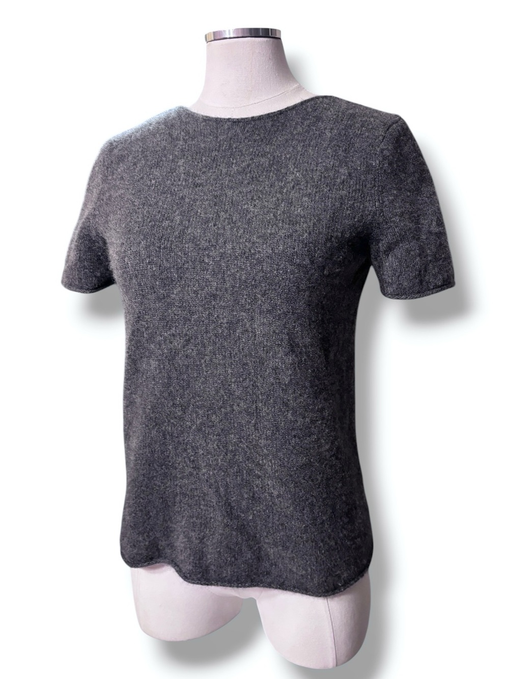 THEORY Dark Grey Cashmere Crew Neck Short Sleeve Sweater Size Small VINTAGE